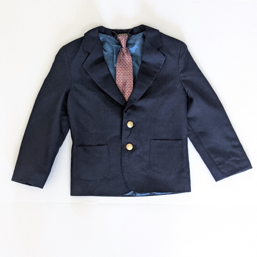 Boys TFW Navy Suit/ Sports Blazer Jacket With Clip-On Red Tie